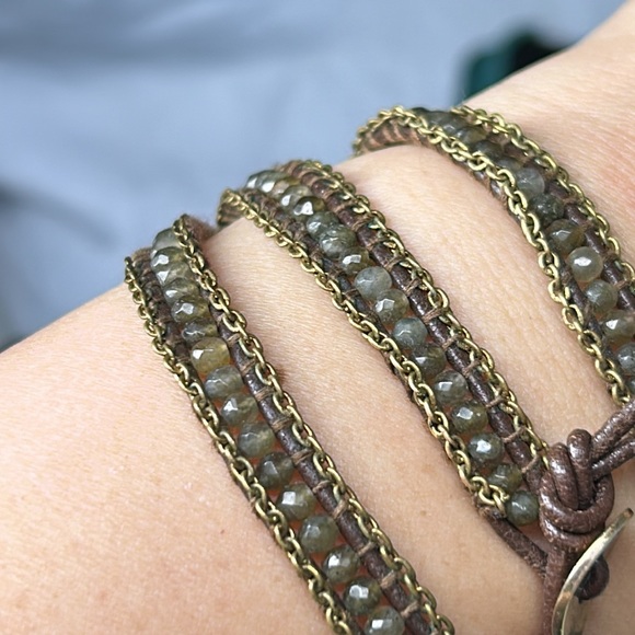 🖤CHAN LUU Labradorite Sterling silver Chain Leather wrap bracelet - Picture 3 of 11